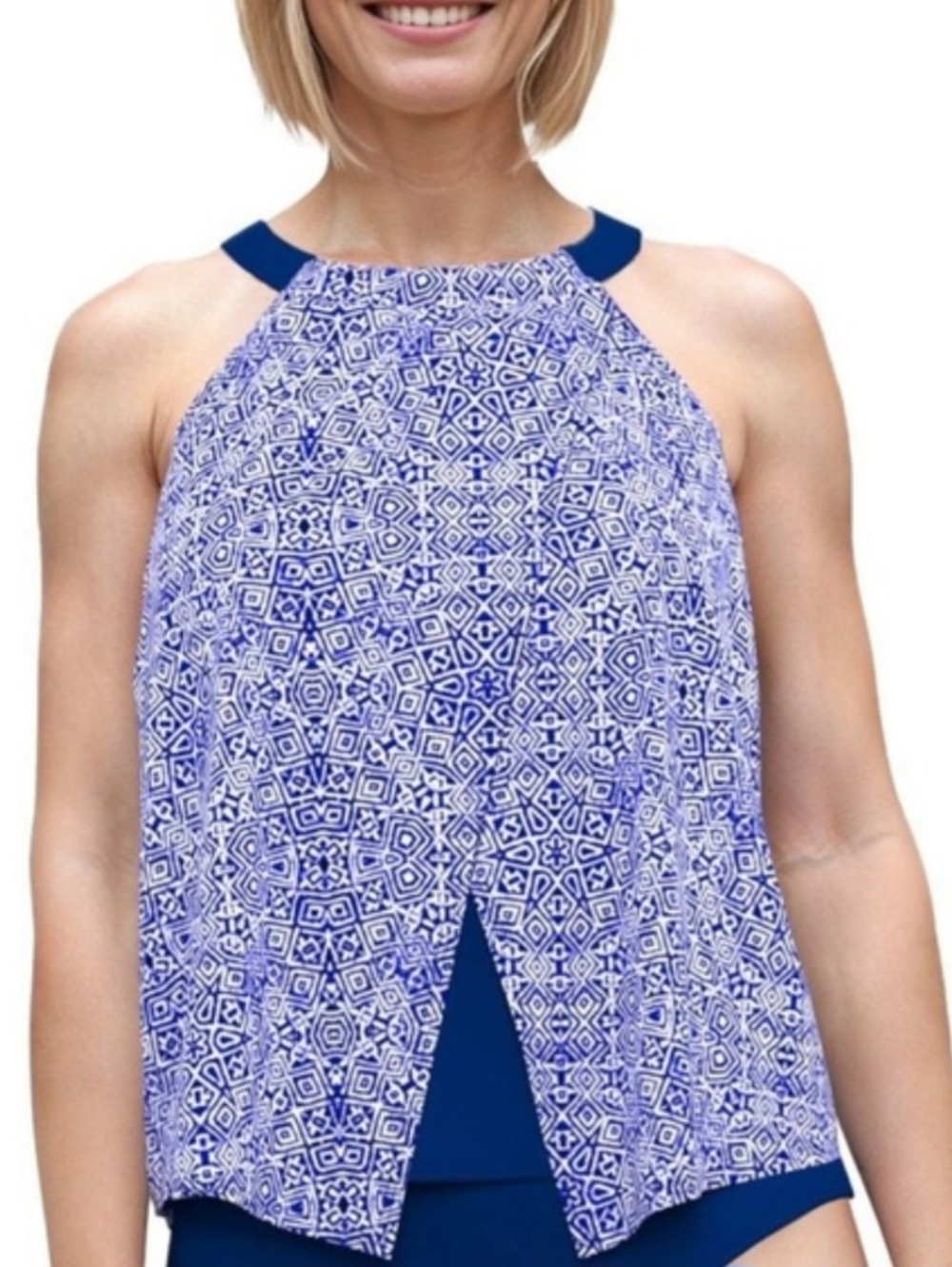 🆕️ American Beach Blue Geo Halter Tankini Top